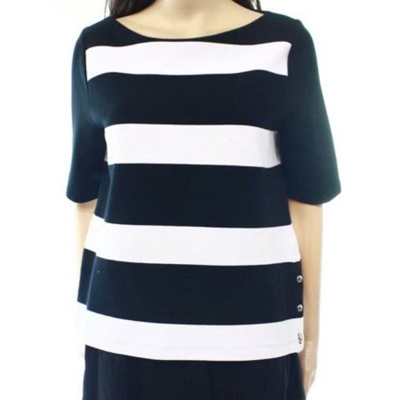 RALPH LAUREN Black And White Striped Spring/Summer Top. Size M - Picture 1 of 8